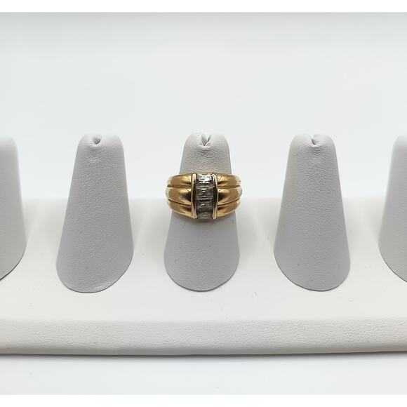 Vintage Yellow Gold Sterling Silver Ring Band Size 6.25 Cubic Zirconia - Picture 1 of 5